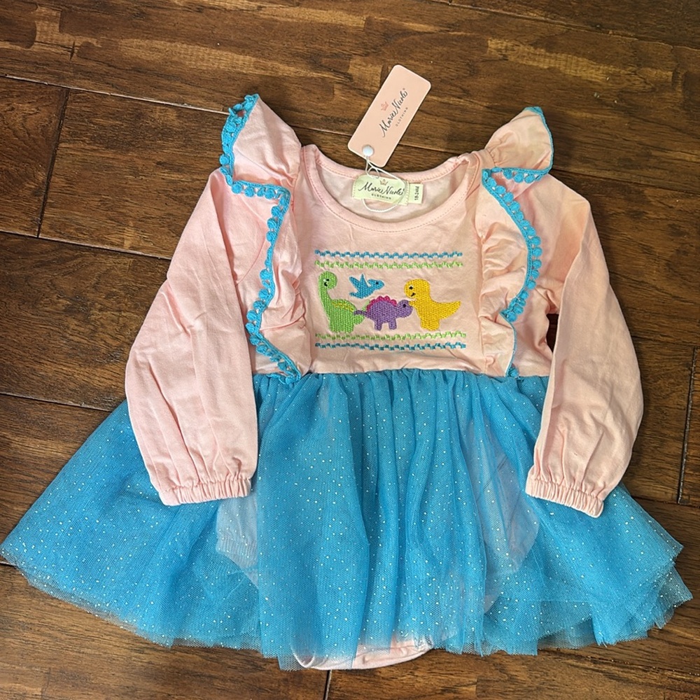 Marie Nicole Pink and Blue Sparkle Dinosaur Tulle  Bubble. NWT 18-24 month